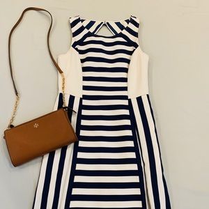 Navy/ivory striped dress